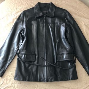 Express black leather jacket -zippered 2 pockets n belt